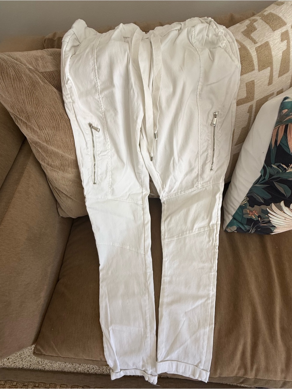 White Drawstring Women’s one-size Cargo Jogger Pants